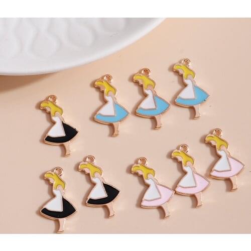 10pcs 13*23mm 3 Color Cartoon Maid Charms DIY for Necklaces Pendants Earrings Making Cute Enamel Girl Charms Jewelry Findings