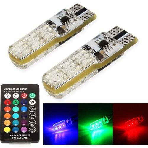 2PCS T10 RGB Silicone Clearance Lights White Red Green Blue Remote Control W5W 194 LED Car Lamps Bulbs
