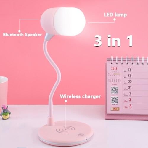 3 in 1 Night Light Smart LED Table Lamp Bluetooth Speaker with Wireless Charger Base Column Subwoofer Music Center caxia de som