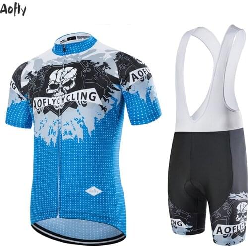 Aofly Skeleton Iceberg Corner Blue Gray Dots Cycling Team Jersey 9D Bike SHORTS Set Mtb Ropa Mens Summer Quick Dry BIKE Shirts