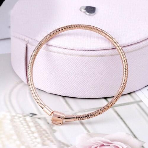 S925 Sterling Silver Moments Head Barrel Clasp Snake Bone Chain Buckle Bracelet for Pandoraer Charms DIY Jewelry Ladies Gift