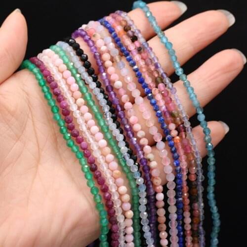 3mm Natural Stone Beads Faceted Lapis lazuli Obsidia Loose Bead for Jewelry Making Diy Women Bracelet Necklace Accessories