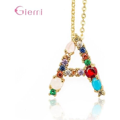 26 Alphabet Letter Necklace Multi-color Crystal Pendant Gold Color Charm Pendant Necklace For Women New 2020 Arrivals