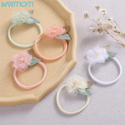 Warmom Pure Color Nylon Elastic Rubber Band Hair Tie Cute Net Yarn Girl Head Flower Soft Seamless Baby Hair Band