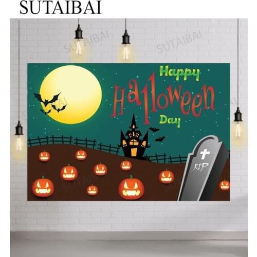 Halloween Party Photo Background Night Cemetery Cartoon Ghost Castle Bat Children Photo Wallpaper Props Photography Backdrops