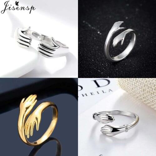 Jisensp Hand Hug Rings Creative Love Hug Adjustable Opening Rings for Women Men Couple Jewelry Valentines Day Gift Bijoux