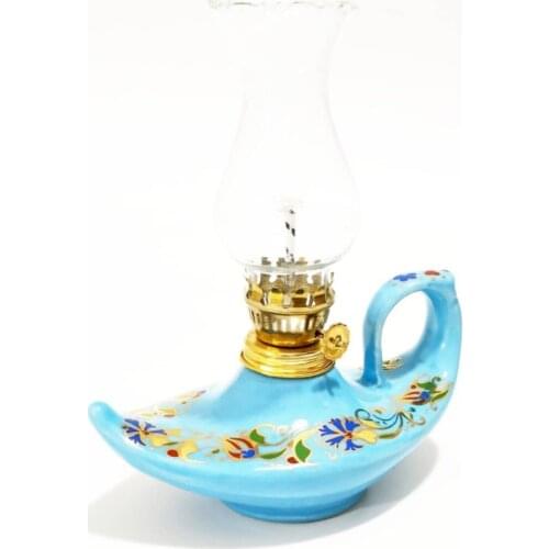 Kerosene Lamp, Ceramic, Blue, Gold Gilded, Tile Pattern (Suitable for Use) portable Lantern Floodlight Led Bulb Table Light