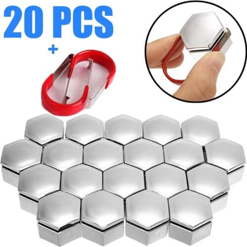 20pcs /Set 17mm/19mm Car Tire Caps Accessories Universal Auto Screw Bolts Wheel Nut Cap Protective Covers Portable Silver