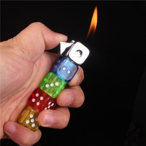 Personality Free Fire Dice Lighter Funny Glowing Toy Butane Refillable Gas Lighter Portable Gadgets For Men Rotatable Lighter