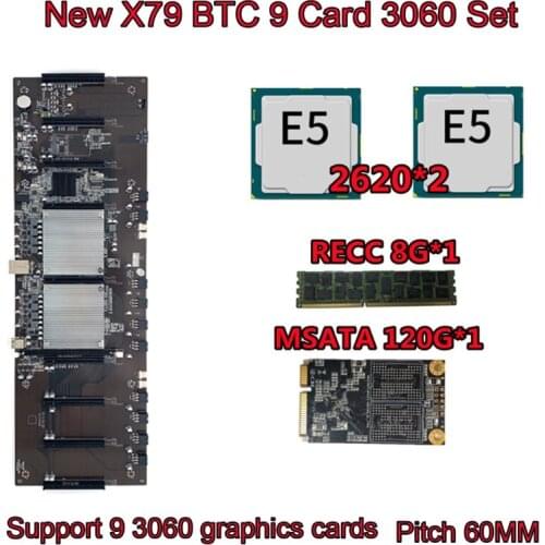 Mining Motherboard BTC X79 LGA 2011 CPU Socket 8 PCI-E 3.0 X16 Slots Support 9x 3060 GPU DDR3 Memory Slot for Miner