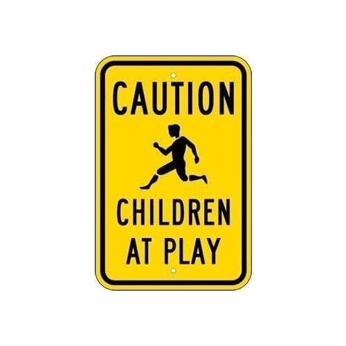 Guadalupe Ross Metal Tin Sign Caution Children at Play Signs Wall Decor Metal Sign