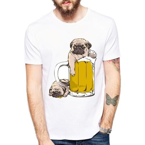 Pugs Beer&Burger design men t-shirt dogs cartoon printed funny tops short sleeve casual hipster cool tee shirts for men