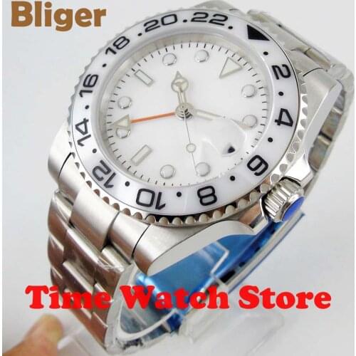 2019 New 40mm GMT 3804 automatic wrist watch men waterproof white dial luminous sapphire glass date steel strap 796