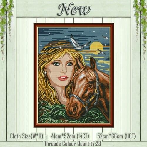 Beauty And Horse scenery girl paintings counted printed on the canvas DMC 11CT 14CT kits Cross Stitch embroidery needlework Sets