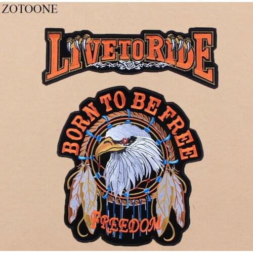 ZOTOONE Cool Large Back Iron On Patches Clothing Jacket Skull Biker Punk Patch Applique Embroidered Eagle Wing Rock Motorcycle