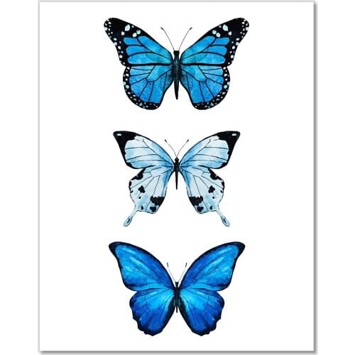 Butterfly Wall Art Blue Butterflies Room Decor Picture Wall Art Animal Posters and Prints for Living Room Decoration No Frame