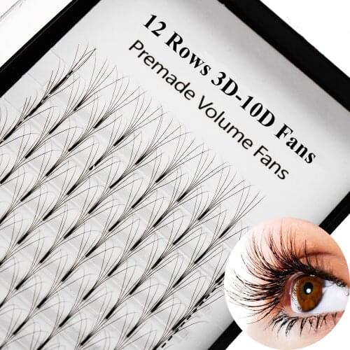 New 12 Lines 3D~10D Long Stem Premade Russian Volume Fan Semi Permanent Natural Long Eyelashes Extension C/D Curl 0.07 Thickness