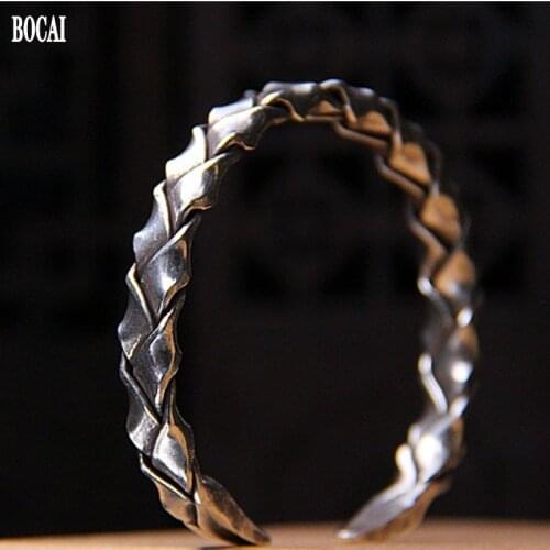 BOCAI New 2021 Fashion Handmade Retro Jewelry Thick Braided Twist Bracelet for Women S925 Silver Female Bracelet