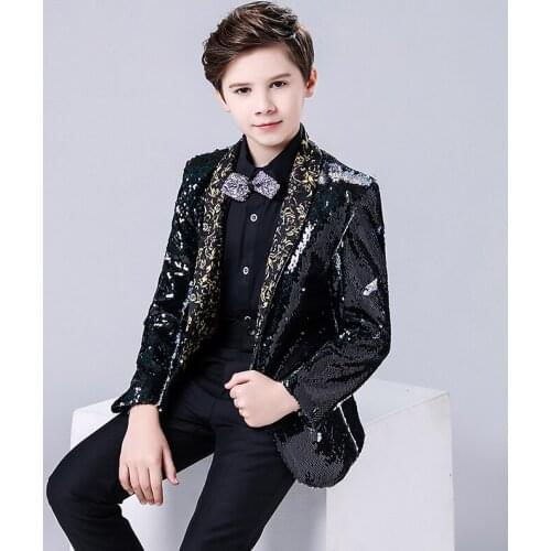 New Kids Wedding Blazer Baby Boys Suit Jackets Formal Coat+ Pants+Vest+Shirt+Tie 5Piece Boy Suits Formal for Wedding Party Boy