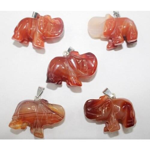 Wholesale 5pcs natural red agates crystal stone malachite hand-carved elephant pendant DIY making necklace accessories