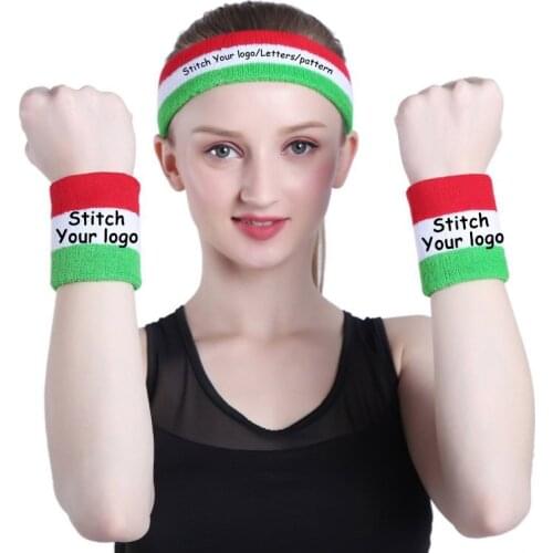 Factory Wholesale Kids/Adult Towel Headbands Stitch Your Brand logo Sports wear Embroidered Cotton Wristband knitted Headscarf