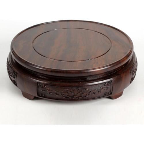 7.8-24cm Diameter Ebony Carved Base With Flower Pattern Craftwork Solid Wood Base Flower Vases Stone Jade Teapot Aquarium Base