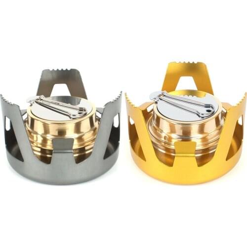 Portable Mini Alcohol Stove Burning with Stand Outdoor Camping Cook Furnace Cookware Aluminum Alloy Brass Alcohol Stove