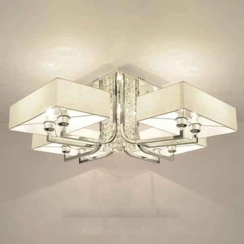 Modern Fabric Crystal Living Room Ceiling Lamp Luxury European Dining Room Restaurant Ceiling Lights Lobby Parlor Ceiling Lamps