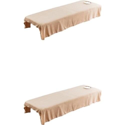 2 Piece Crystal Velvet Massage Bed Sheet with Face Hole Camel