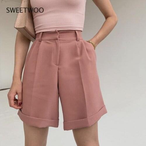 High Waist Shorts Women 2021 New Summer Casual Elegant Soft Pants with Sashes Loose Shorts with Pockets for Ladies