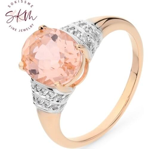 SKM Brand designer morganite rings for women Vintage 14k rose gold Engagement rings designer Promise Luxury Fine Jewelry