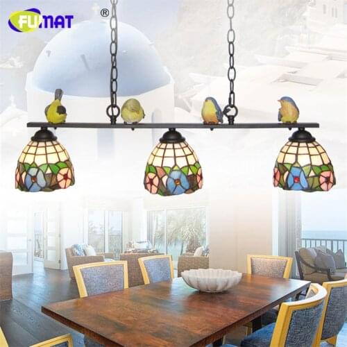 FUMAT Glass Pendant Lamp Mediterranean Style Glass Suspension Light 3 lights Art Creative Birds Pendant Lamp Kitchen Lighting