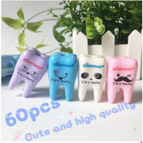 60PCS Dental clinic Creative gift Tooth Teeth Shape Pencil Pointer Sharpener Mechanical School Supplies