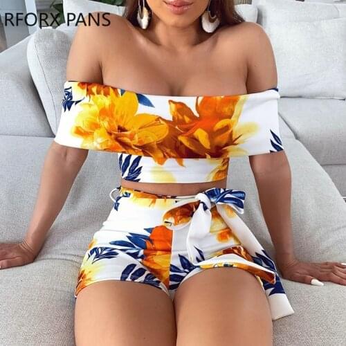 Floral Print Crop Top & Short Sets Beach Short Set Summer Women Sexy Streetwear
