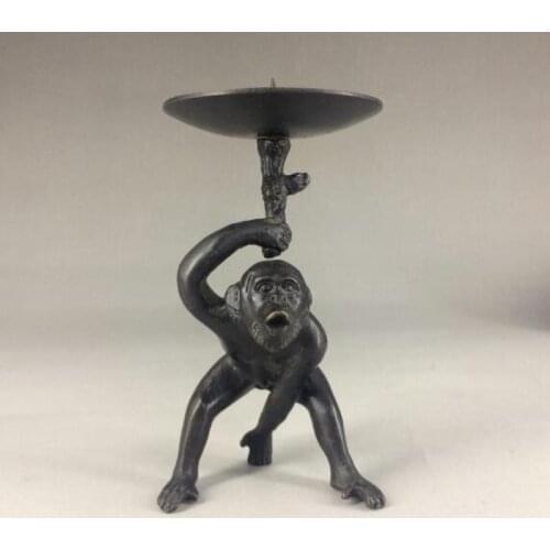 Unique Chinese copper Handwork carved monkey Candlestick