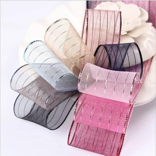 Bright Silk Striped Organza Ribbon High Quality DIY Handmade Wedding Gifts 3/8"10 16 25 40 MM 1" 1-1/2" Inch