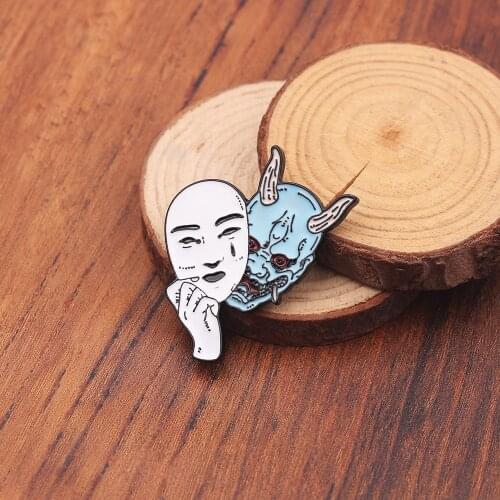 Hannya Mask Horror Demon Brooch Japanese Geisha Gothic Brooches Badges Halloween Jewelry Japanese Culture Inspired Jewelry