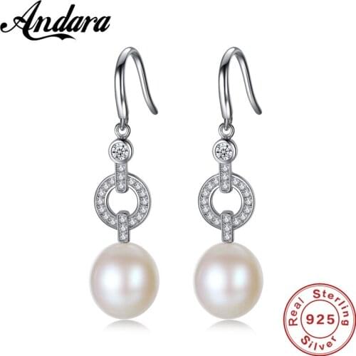 2018 New Women Earrings 100% Sterling Silver Fashion Round Zircon and Pearl Drop Earring Jewelry 3 Color