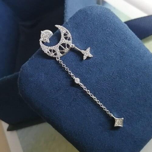 SLJELY Fashion Real 925 Sterling Silver Mono Moon and Star Long Dropping Earring 1pc for Women EDEN Collection Brand Jewelry