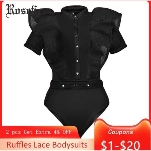 Rosetic Black Jumpsuits For Women Gothic Combinaison Femme Sexy Body Women One Piece Mesh Bodysuit Womens Clothing Romper