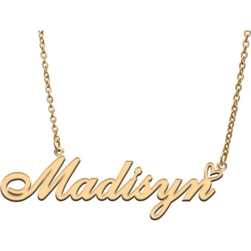 Love Heart Madisyn Name Necklace for Women Stainless Steel Gold & Silver Nameplate Pendant Femme Mother Child Girls Gift