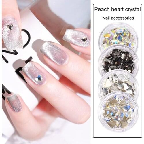 10 Pcs /Lot Peach Heart Nail Art Rhinestones Flat Diamond Heart-Shaped Jewelry Colorful Fashion 3D Nail Ornaments