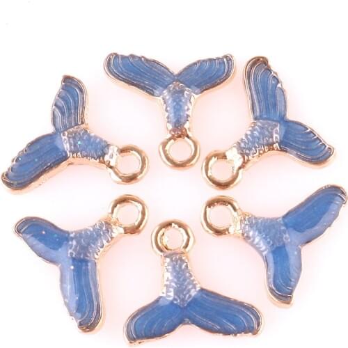 10pcs Blue Mermaid Tail 14*15mm Alloy Enamel Charms Jewelry Making Drop Oil Pendant DIY fit Bracelet Necklace Fashion Accessory