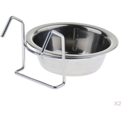 2 Pcs Bird Parrot Feeder Water Food Cup Hanging Bowl Dish Cage Accessories