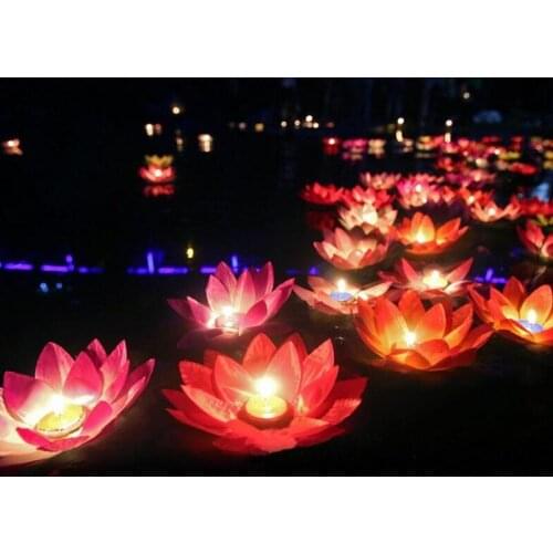 20 CM Artificial Lotus Flower Wishing Lamp Silk Lanterns Floating Water Candle Light For Wedding Christmas Party Decorations