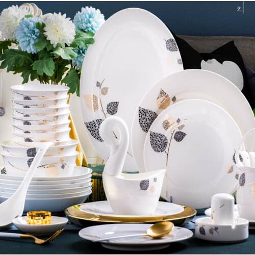 60 Heads jingdezhen ceramics tableware tableware Rice Bowl Dish Salad Noodles Bowl Plate Dinnerware Sets Soup Pot Tableware