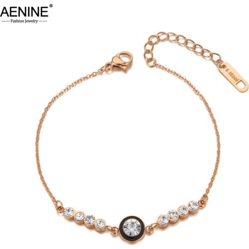 AENINE Bohemia Stainless Steel Acrylic Charm Bracelet For Women Trendy CZ Crystal Chain & Link Jewelry Женский Браслет AB20108