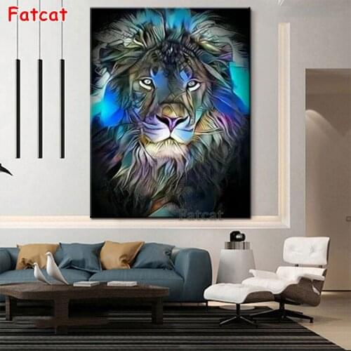 DIY Diamond Embroidery Blue Hair Lion 5D Diamond Painting Animal Wild Full Square/Round Diamond Rhinestones Of Pictures PP1579