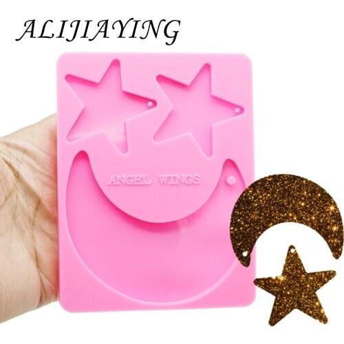 Shiny Star moon keychains Molds silicone mould for key ring Pendant resin Craft DIY epoxy keychain mould DY0118