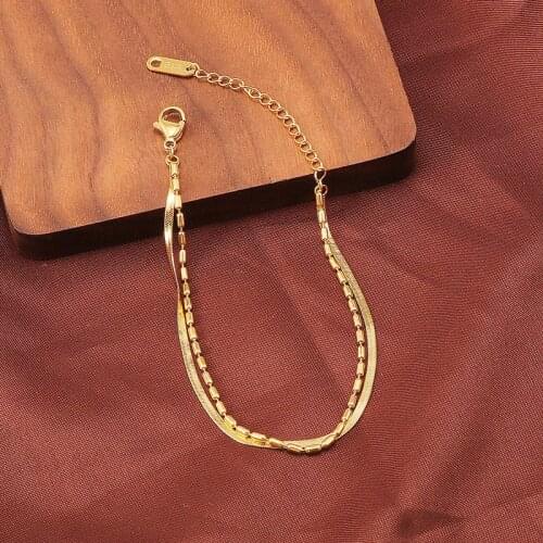 Trendy Simple Double Layer Snake Chain Stainless Steel Women Bracelets No Fade Gold Color Elegant Female Bracelet Jewelry Gift